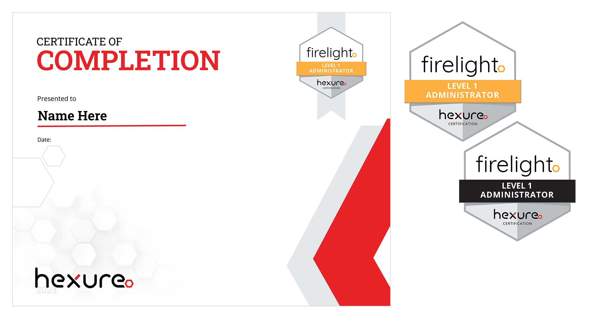 Hexure FireLight training program, UI, badges and certificate design